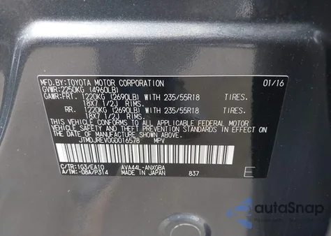 2016 Toyota Rav4 Hybrid Limited z USA, uszkodzony, nr VIN JTMDJREV0GD016578